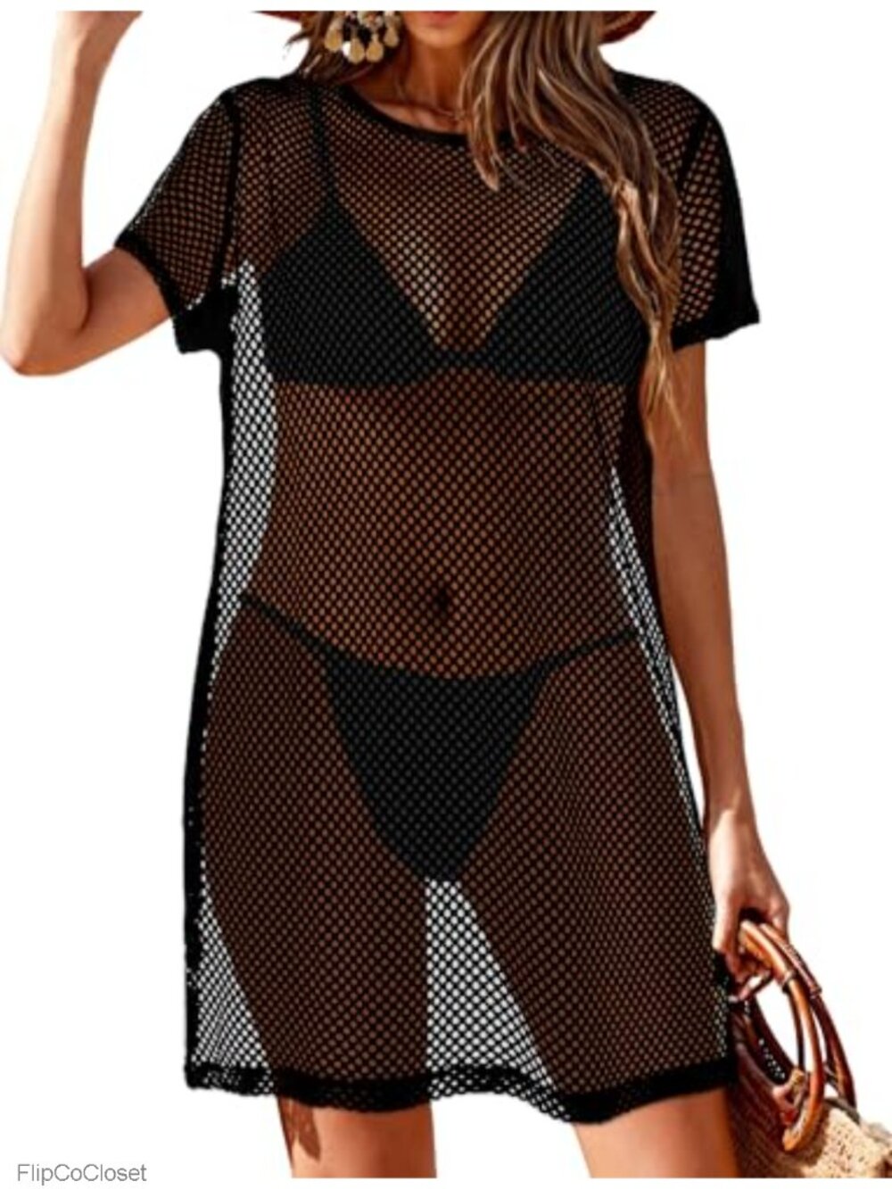 Womens Knit Short Sleeve Swimsuit Cover Up Beach Dress 100% Polyester